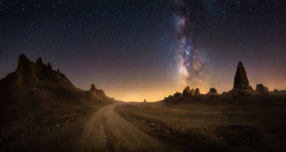 Milky Way Night Sky Road Trona Pinnacles