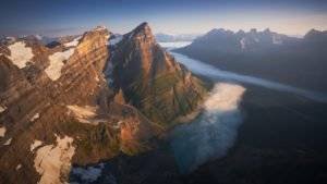 Canada aerial photography, mountains at sunrise Banff National Park.