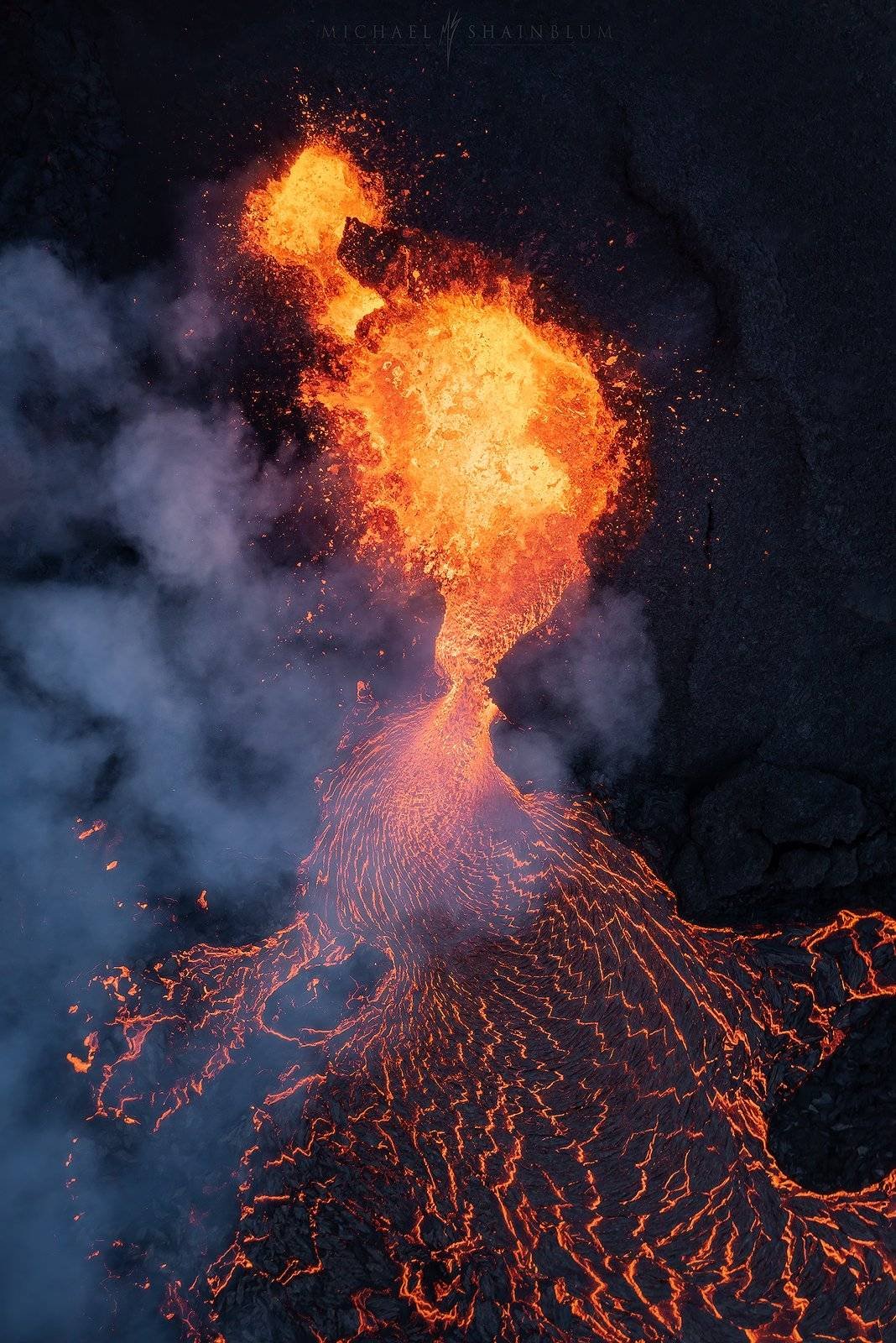 Iceland volcano eruption aerial photography drone lava flow commercial